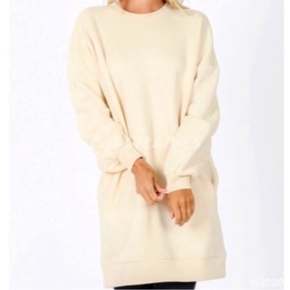 Oversized Sweatshirt In Cream Crew Neck - Picture 1 of 6
